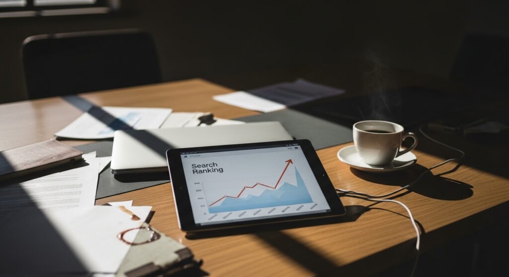 Estrategias de posicionamiento web reflejadas en grafico de ranking ascendente