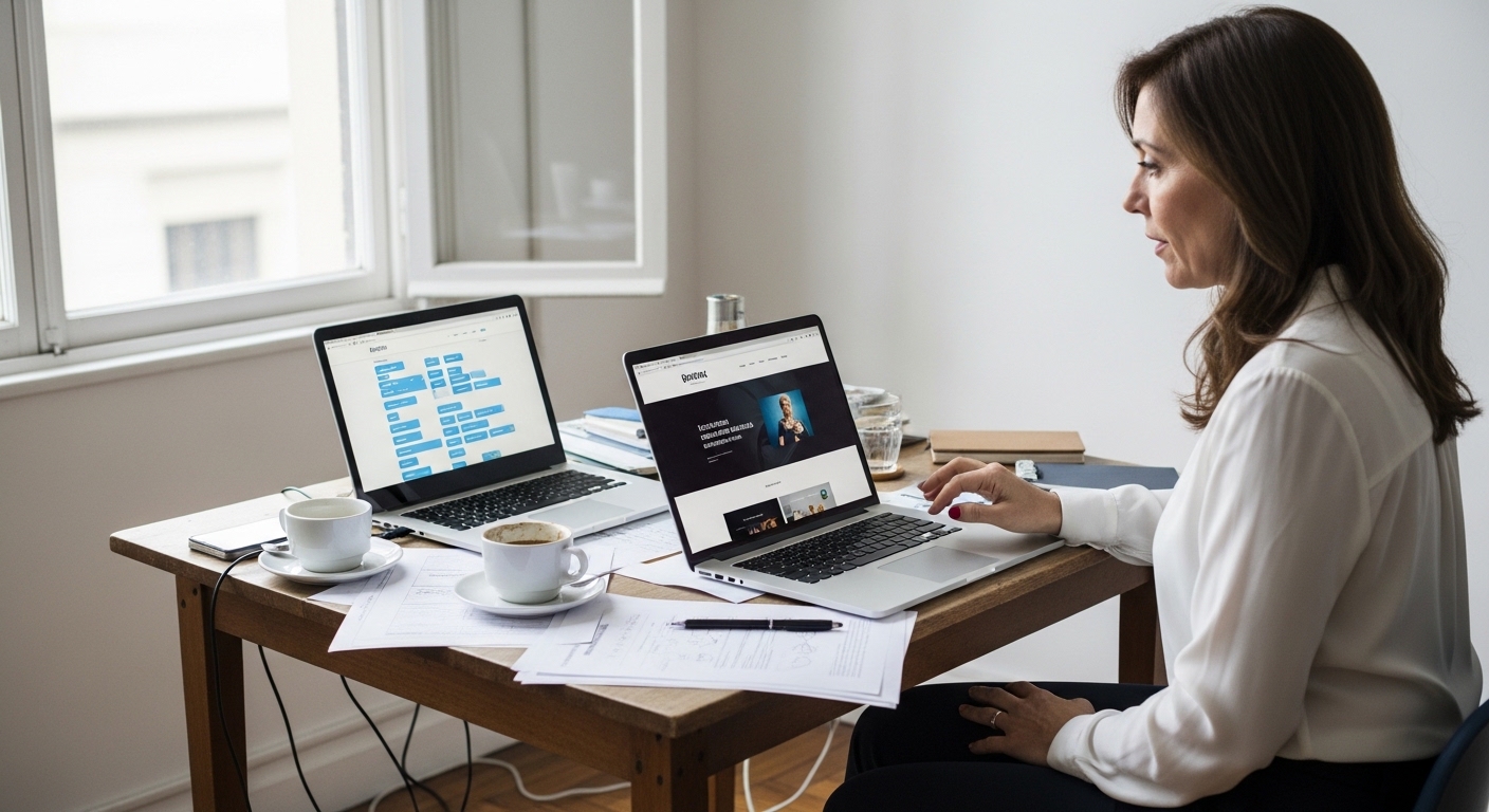 Empresario evaluando si crear pagina web gratis o invertir en un sitio propio