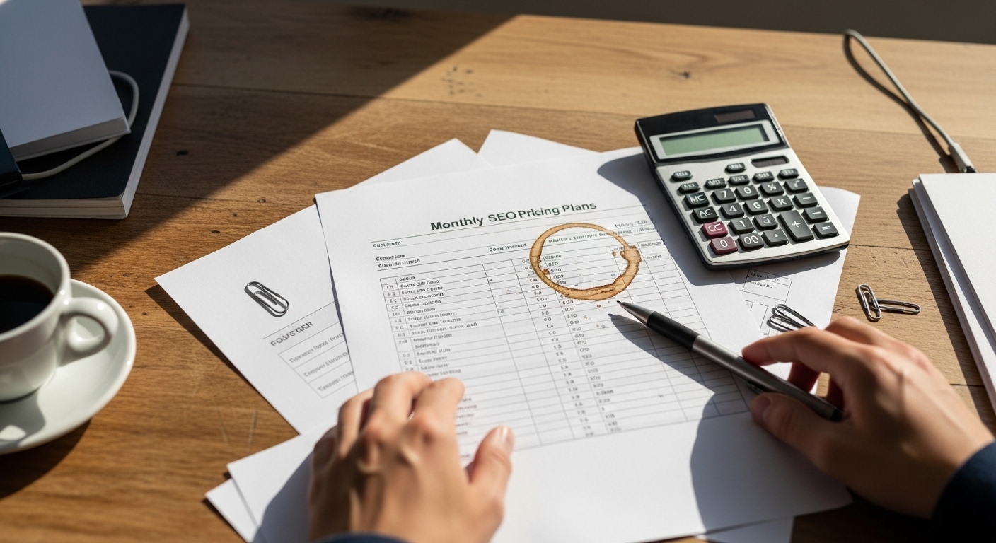 Tabla de costos de consultor SEO en Chile sobre escritorio de oficina