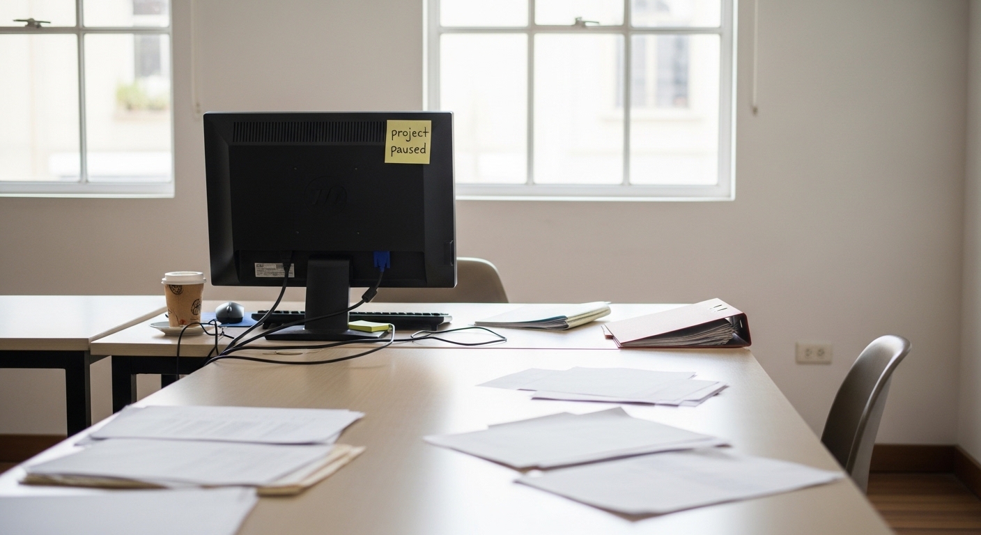 Escritorio abandonado que representa riesgo de dependencia de un consultor seo