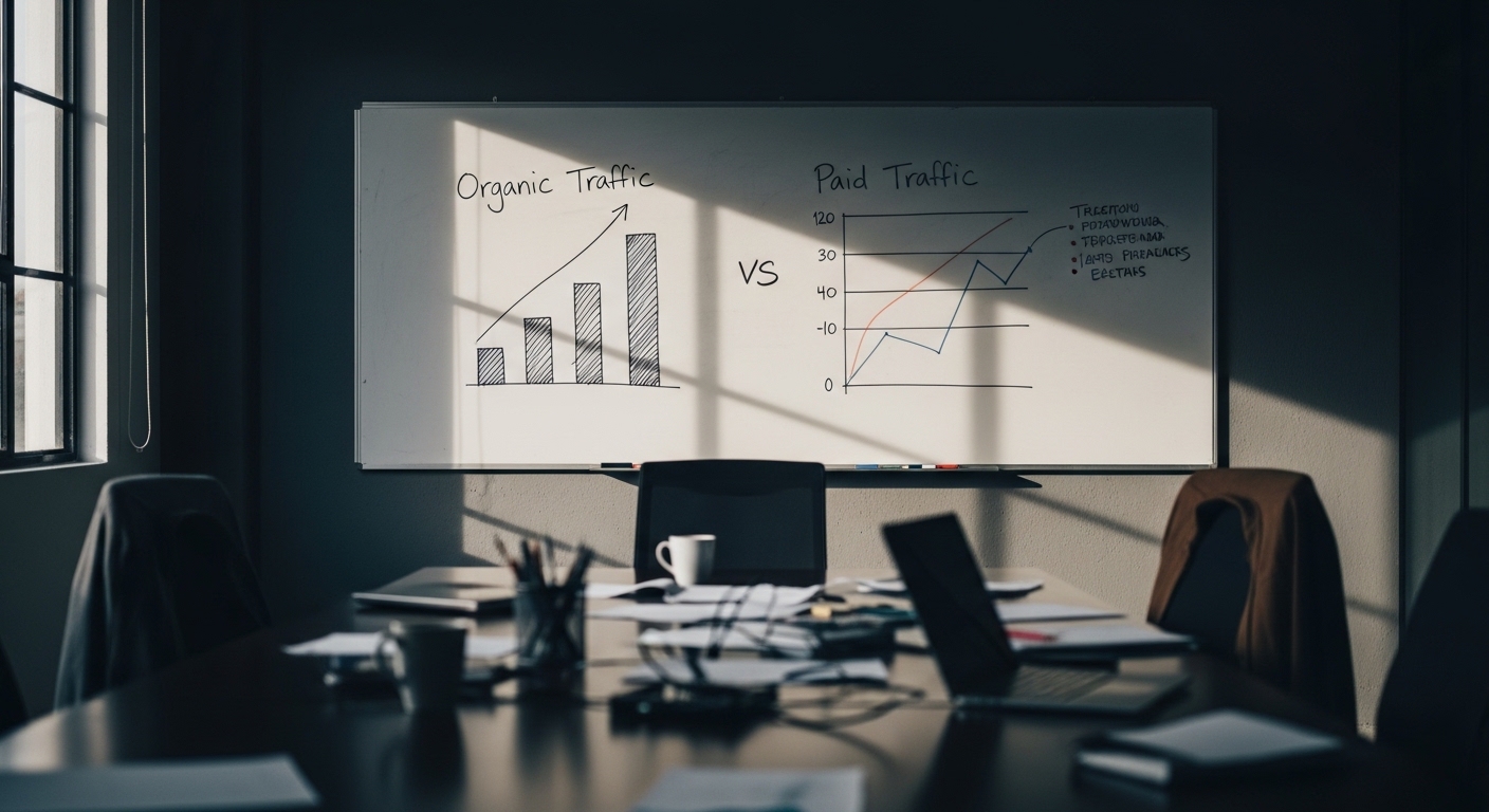 Pizarra con comparacion de resultados SEO versus SEM en Chile